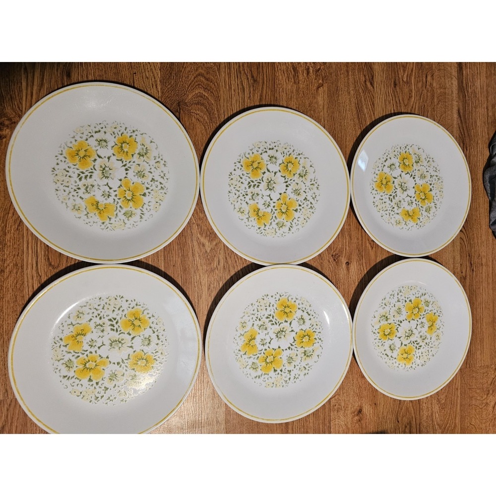 Set of 6 Corelle April Showers 10.25" Dinner Plates Yellow Floral Corning USA